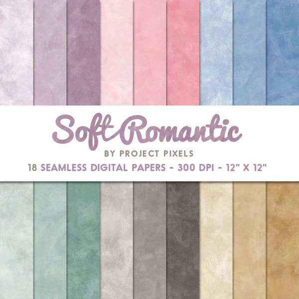 Soft Romantic Digital Paper Pack, Soft Art Textures, Gradient Paper, Seamless Patterns, Scrapbooking Paper, Digital Download, Graphic Design
