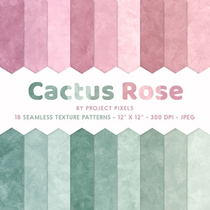 Cactus Rose Digitaal Papier Pack, Groen Roze Kleur Papier, Soft Art Textuur, Verloop Papier, Naadloos Patroon, Digitale Download, Grafisch Ontwerp
