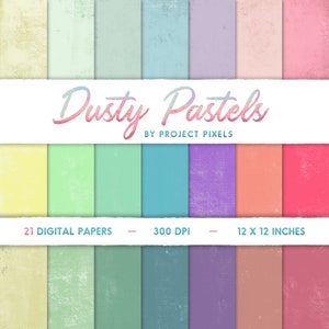 Dusty Pastels Digital Paper Pack, Papier tęczowy, Papier pastelowy, Lekkie tekstury, Miękki grunge, Papier do scrapbookingu, Zasoby dla artystów, Pobierz