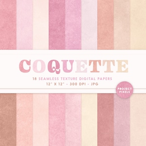 Paquete de papel digital Coquette, texturas de arte rosa suave, papel degradado, patrones sin costuras, papel scrapbooking, descarga digital, diseño gráfico