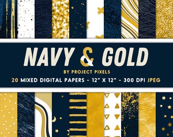 Navy & Gold Mixed Digital Paper Pack, Mixed Media Paper, Abstract Art Backgrounds, Branding Design Assets, Artist Resource, Digital Download