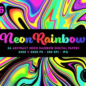 Arco iris de neón, fondos abstractos con fallas, psicodélico, trippy, soñador, arcoíris holográfico, recurso artístico, elementos de diseño, descarga digital