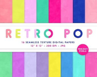 Retro Pop Color, 80s 90s Digital Paper Pack, Art Textures, Seamless Patterns, Scrapbooking Paper, Digital Download, Graphic Design Resource