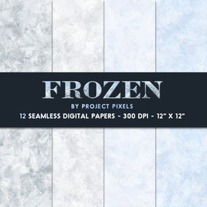 May include: Twelve seamless digital papers with a frozen ice texture in shades of blue and white. The papers are 12 inches by 12 inches and 300 DPI.