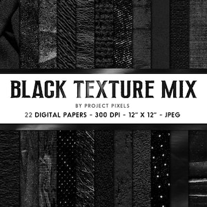 Black Texture Mix, Digital Paper, Black Textiles, Grunge Textures, Black Backgrounds, Fabric Textures, Digital Download, Graphic Design