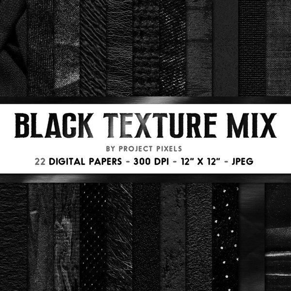 Black Texture Mix, Digital Paper, Black Textiles, Grunge Textures, Black Backgrounds, Fabric Textures, Digital Download, Graphic Design