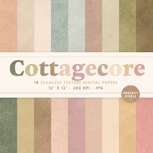 Cottagecore digitaal papierpakket, aardse naadloze texturen, natuurlijke kleurpatronen. Scrapbookpapier, Cosy Art Crafts-ontwerp, downloaden