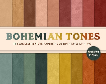 Bohemian Tones, Digital Paper Pack, Boho Seamless Textures, Natural Color Patterns. Scrapbooking Paper, Art Crafts Design, Digital Download