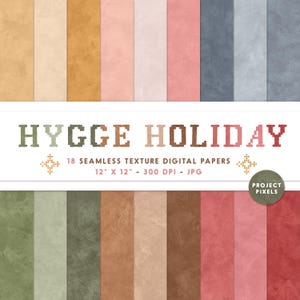 Hygge Holiday, Digital Paper Pack, gezellige kerst, naadloze texturen, Scandinavische kleurpatronen. Scrapbooken, knutselen, downloaden