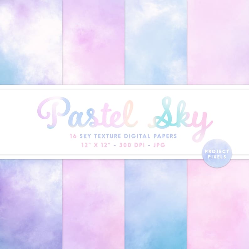 Pastel Sky Digital Paper, Soft Paint Texture, Dreamy Sky Background ...