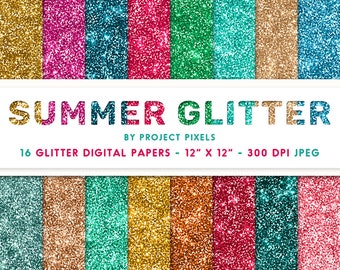 Summer Glitter Digital Paper, Glitter Backgrounds, Glitter Art Texture, Colorful Rainbow Glitter Paper, Design Assets, Digital Download