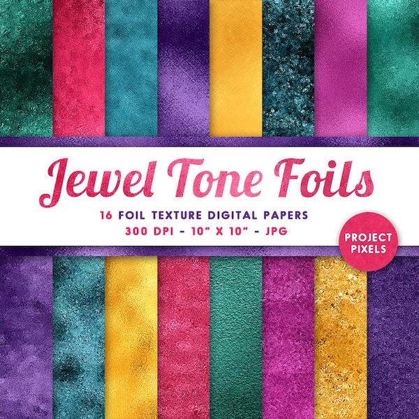 Jewel Tone Foils, Metallic Digital Paper, Rich Foil Texture Mix, Gold, Emerald, Sapphire, Ruby, Amethyst, Digital Download, Design Elements