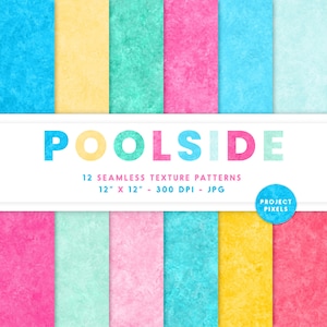 Pool, Sommer Digitalpapier, Spaß Farbpalette, Strand Kunst Texturen, helle Pastell Regenbogen, blau, rosa, nahtlose Muster, digitaler Download