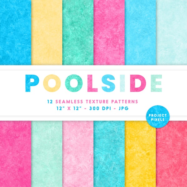 Poolside, Summer Digital Paper, Fun Color Palette, Beach Art Textures, Bright Pastel Rainbow, Blue, Pink, Seamless Pattern, Digital Download