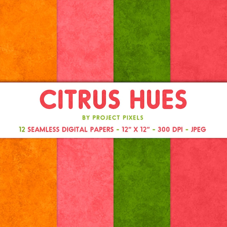 Citrus Hues, Summer Digital Paper, Fruit Color Palette, Soft Art Textures, Lemon Lime Grapefruit Orange, Seamless Patterns, Digital Download image 5
