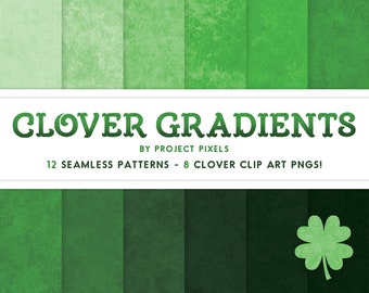 Clover Gradients, Seamless Texture Patterns, Green Gradient Digital Paper, Clover & Shamrock Clip Art, Scrapbooking Paper, Digital Download