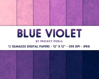 Blue Violet Hues Digital Paper Pack, Fioletowe tekstury, Papier gradientowy, Paleta kolorów, Wzory bezszwowe, Pobieranie cyfrowe, Papier do scrapbookingu