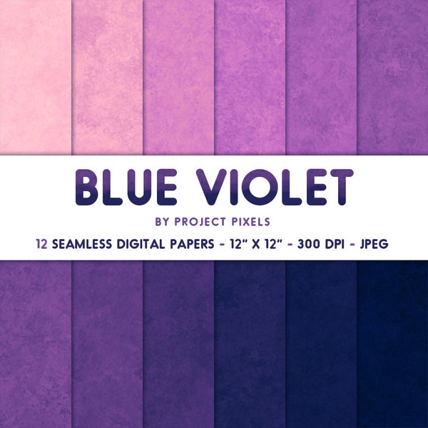 Blue Violet Hues Digital Paper Pack, Purple Textures, Gradient Paper, Color Palette, Seamless Patterns, Digital Download, Scrapbooking Paper