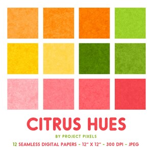Citrus Hues, Summer Digital Paper, Fruit Color Palette, Soft Art Textures, Lemon Lime Grapefruit Orange, Seamless Patterns, Digital Download image 2