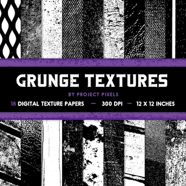 Grunge Textures, Digital Paper Pack, Black and White, Heavy Grunge, Overlay Textures, Gritty Textures, Design Asset, Digital Download
