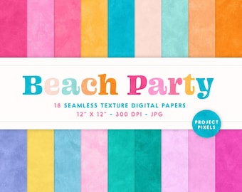 Beach Party Digital Paper Pack, bunte Kunsttexturen, nahtlose Muster, Scrapbooking-Papier, digitaler Download, Grafikdesign-Ressource