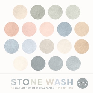 May include: 18 digital papers with a stone wash texture in various shades of beige, pink, blue and gray. Each paper is 12 inches by 12 inches.