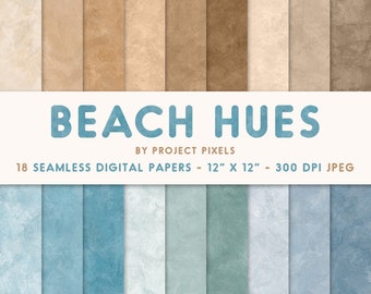 Paquete de papel digital Beach Hues, papel de color arena del océano, texturas de arte suaves, papel degradado, patrón sin costuras, descarga digital, diseño gráfico