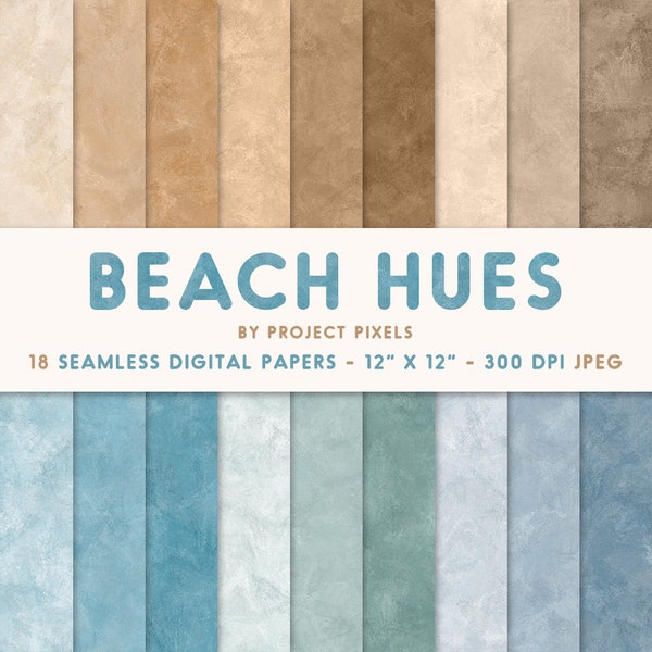 Beach Hues Digital Paper Pack, Ocean Sand Color Paper, Soft Art Textures, Gradient Paper, Seamless Pattern, Digital Download, Graphic Design