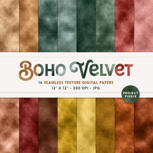 Boho Velvet, Digital Paper Pack, Reiche Samt Nahtlose Texturen, Boho Farbmuster. Digitale Kunst, Künstlerressource, Digitaler Download