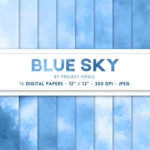 Blue Sky Digital Paper, Soft Paint Texture, Sky Backgrounds, Blue Gradient Paper, Digital Download, Graphic Design, Scrapbooking Paper