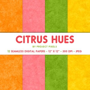 Citrus Hues, Summer Digital Paper, Fruit Color Palette, Soft Art Textures, Lemon Lime Grapefruit Orange, Seamless Patterns, Digital Download image 4