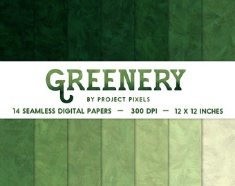 Greenery Digital Paper Pack, Nature Paper, Green Textures, Gradient Paper, Seamless Pattern, Scrapbooking Paper, Digital Download, Art Paper