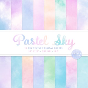 Pastell Himmel Digitales Papier, Weiche Farbstruktur, Traumhafter Himmel Hintergrund, Farbverlaufspapier, Digitaler Download, Grafikdesign, Scrapbooking Papier