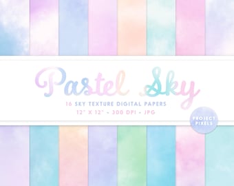 Papier cyfrowy Pastel Sky, miękka tekstura farby, tło marzycielskiego nieba, papier gradientowy, pobieranie cyfrowe, projektowanie graficzne, papier do scrapbookingu