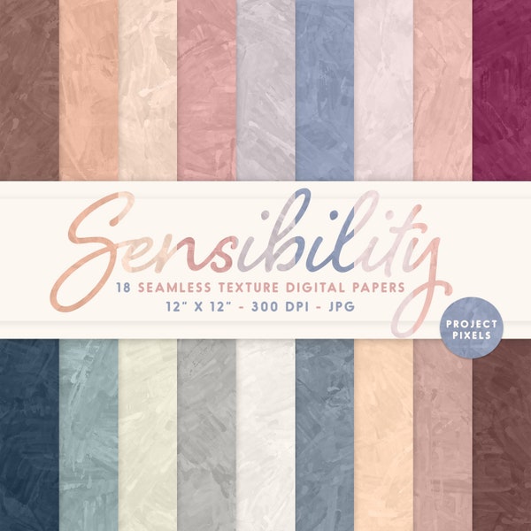 Sensibility Digital Paper Pack, Soft Art Textures, Wet Paint, Gradient Tone, Seamless Patterns, Scrapbooking Paper, Digital Download, Design