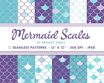 Mermaid Scales Digital Paper, Seamless Pattern, Mermaid Tails, Purple & Teal Paper, Digital Download, Mermaid Birthday, Design Elements