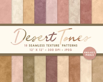 Desert Tones, Digital Paper Pack, Soft Boho Seamless Textures, Natural Color Patterns. Scrapbooking Paper, Artist Resource, Digital Download