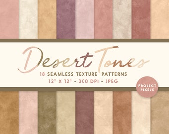 Tonos del desierto, paquete de papel digital, texturas suaves sin costuras boho, patrones de colores naturales. Papel Scrapbooking, Recurso de Artista, Descarga Digital