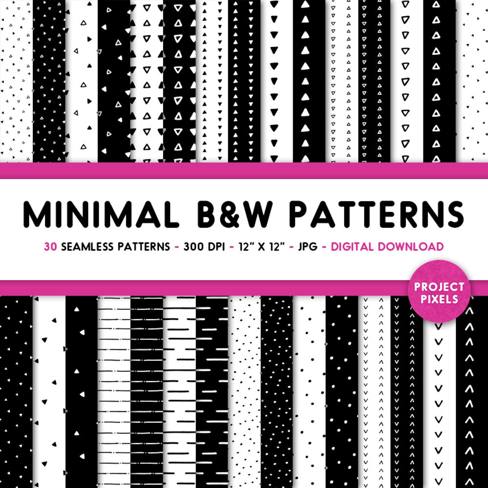 Minimal Black and White Patterns, Seamless Patterns, Hand Drawn ...