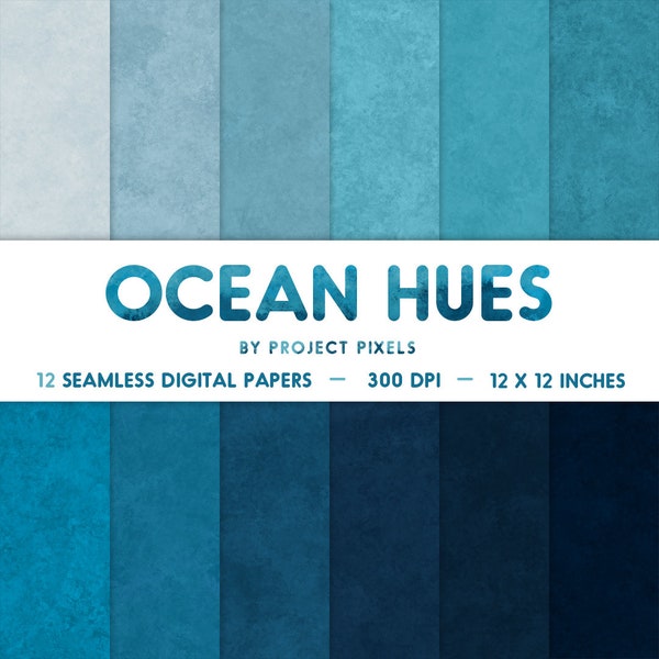 Ocean Hues, Digital Paper Pack, Blue Textures, Gradient Paper, Seamless Patterns, Digital Download, Scrapbooking Paper, Collage Art Paper