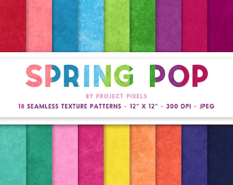 Spring Pop Color, Rainbow Paper Pack, Digital Art Textures, Seamless Patterns, Scrapbooking Paper, Digital Download, Graphic Design Resource