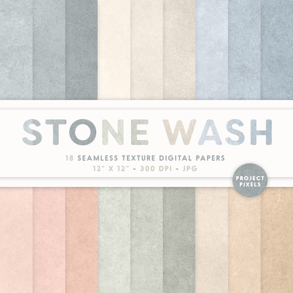 Stone Wash Digital Paper Pack, Soft Art Textures, Gradient Paper, Seamless Patterns, Scrapbooking Paper, Digital Download, Graphic Design