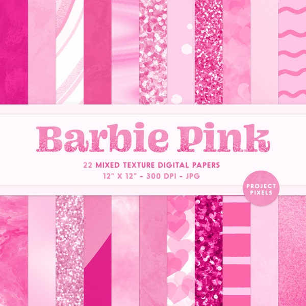 Barbie Pink Digital Paper Pack, Mixed Media Textures, Abstract Art Backgrounds, Seamless Patterns, Design Asset, Artist Resource, Download