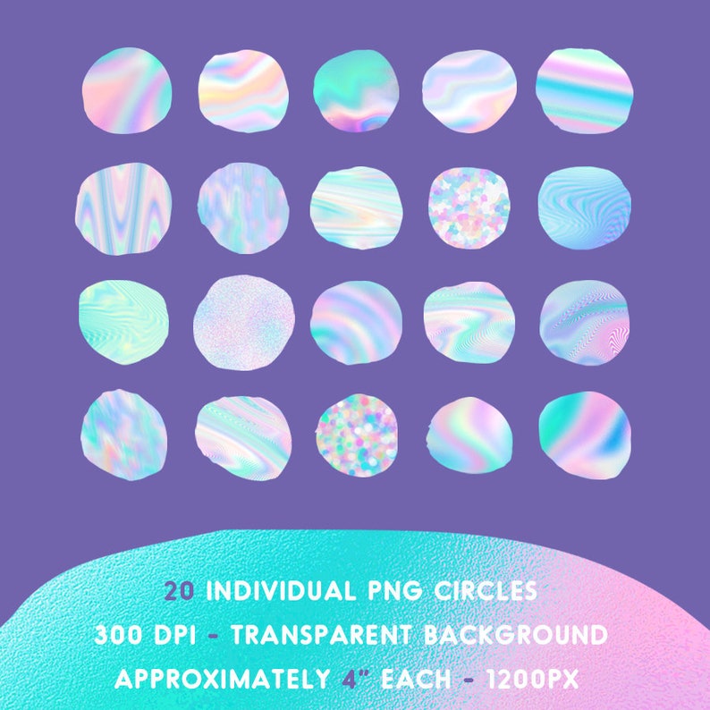 Holographic Circles Clip Art, Pastel Rainbow Clipart, Holographic ...