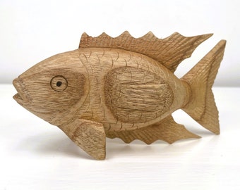 WOODEN FISH FIGURINE, Hand Carved Fish Sculpture, Mini Wood Koi Fish, Wood Fish Knick-Knack, Fish Collectables, Carved Fish Accent Decor