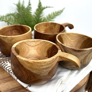 Wood Tea Cup Set: Artisan-Made Rustic Cabin Mugs