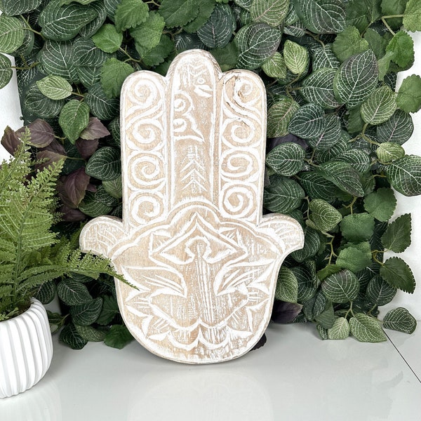 HAMSA HAND TRAY, Wooden Hamsa Trinket Tray, Hand of Fatima Decorative Tray, Hand Carved Hamsa Hand, Evil Eye Dish, Hamsa Jewelry Dish