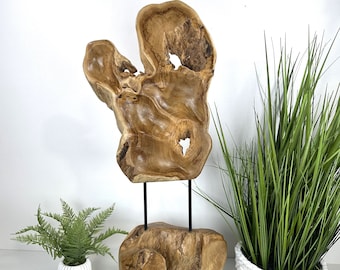 ABSTRACT WOOD CARVING, Teakwood Art Sculpture, Artisan Wood  Art, Chiseled Wood