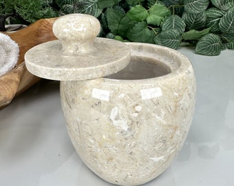 MARBLE COTTON HOLDER, Bathroom Storage Jar, Cup Keepsake Vessel, Marble Trinket