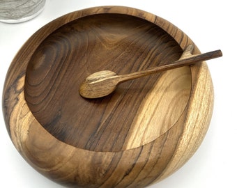 WOOD BOWL SET, Wooden Serving Bowl, Carved Wooden Bowl, Hand Carved Bowl, Asian